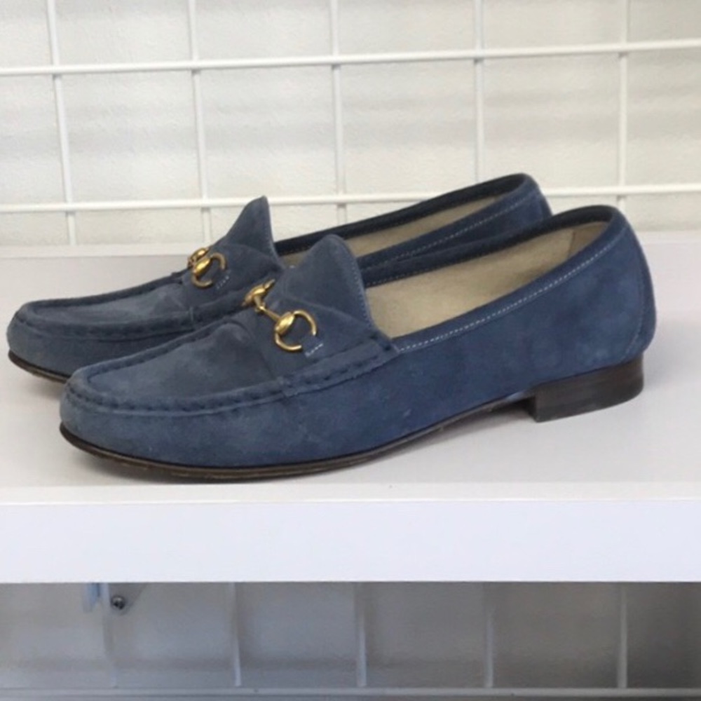 Blue suede Gucci Horsebit loafers SZ 41
